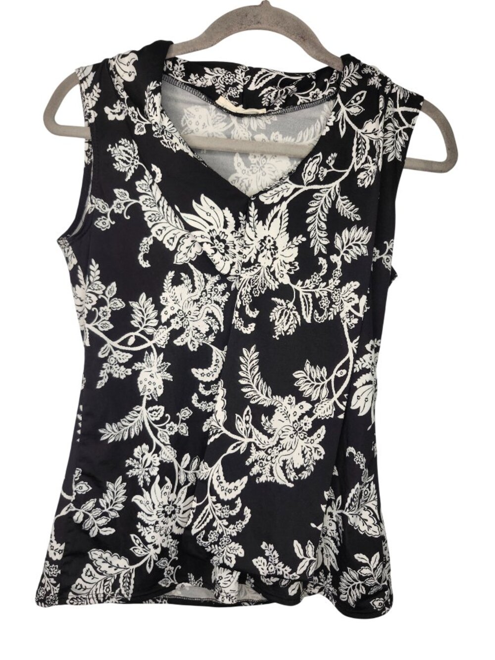 Tiffany & Grey Black and White Floral Sleeveless Cowl Neck Blouse Size MP